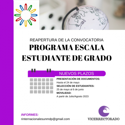 REAPERTURA DE LA CONVOCATORIA: Programa Escala Estudiantes de Grado