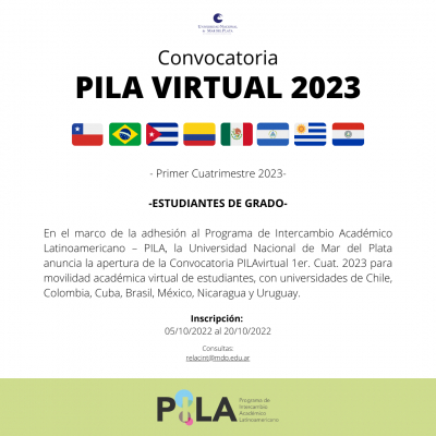 APERTURA: Convocatoria PILA VIRTUAL 1-2023 - UNMDP 